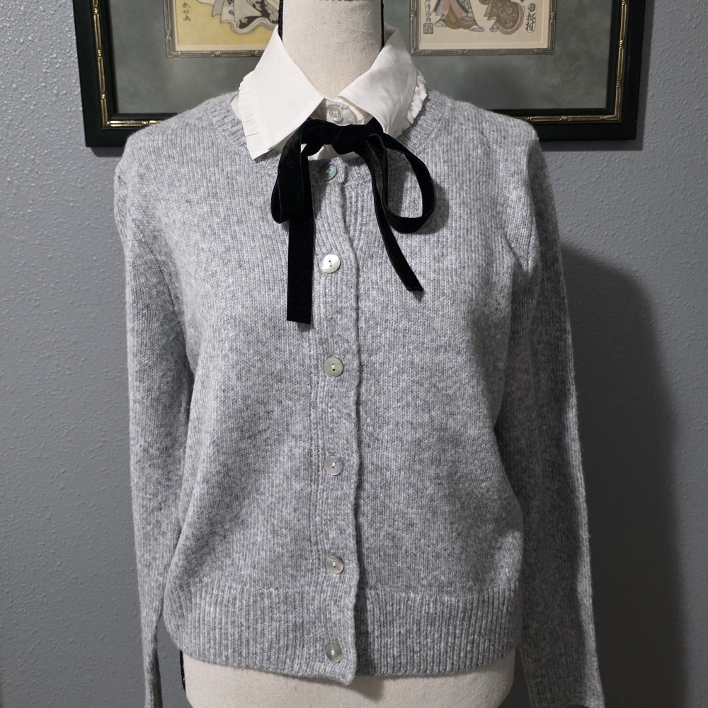 Cynthia Rowley Gray Cardigan with Black Ribbon